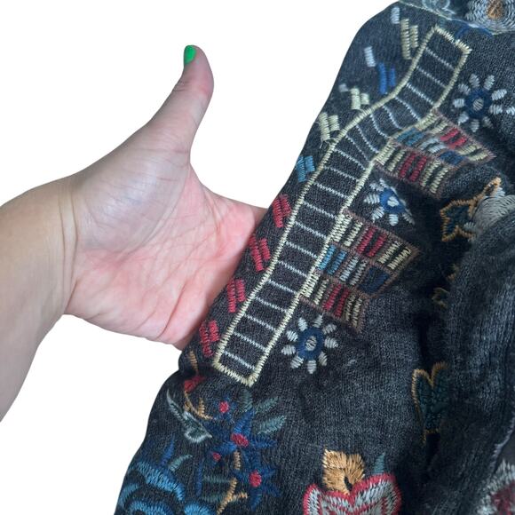 Johnny Was Biya Flower Embroidered Hooded Cardigan Charcoal Grey - Picture 9 of 15